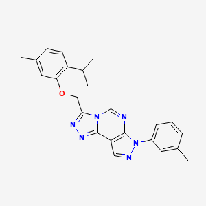 molecular formula C24H24N6O B11611195 2-Isopropyl-5-methylphenyl {[7-(3-methylphenyl)-7H-pyrazolo[4,3-E][1,2,4]triazolo[4,3-C]pyrimidin-3-YL]methyl} ether 