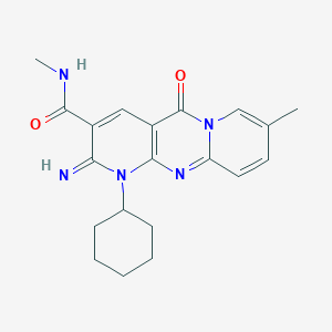 molecular formula C20H23N5O2 B11611204 7-cyclohexyl-6-imino-N,13-dimethyl-2-oxo-1,7,9-triazatricyclo[8.4.0.03,8]tetradeca-3(8),4,9,11,13-pentaene-5-carboxamide 