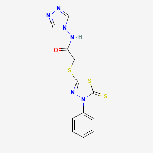 molecular formula C12H10N6OS3 B11611211 2-[(4-phenyl-5-sulfanylidene-1,3,4-thiadiazol-2-yl)sulfanyl]-N-(1,2,4-triazol-4-yl)acetamide 