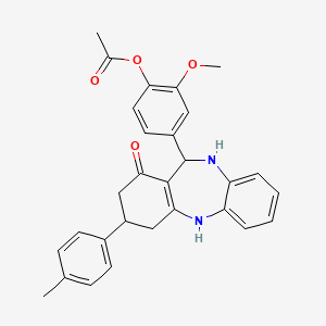 molecular formula C29H28N2O4 B11611250 2-methoxy-4-[3-(4-methylphenyl)-1-oxo-2,3,4,5,10,11-hexahydro-1H-dibenzo[b,e][1,4]diazepin-11-yl]phenyl acetate 