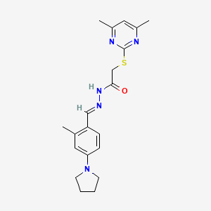 molecular formula C20H25N5OS B11611413 2-[(4,6-dimethylpyrimidin-2-yl)sulfanyl]-N'-{(E)-[2-methyl-4-(pyrrolidin-1-yl)phenyl]methylidene}acetohydrazide 