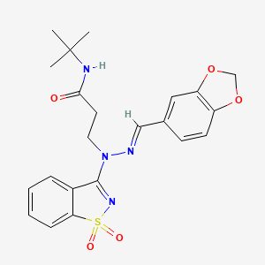 molecular formula C22H24N4O5S B11611429 3-[(2E)-2-(1,3-benzodioxol-5-ylmethylidene)-1-(1,1-dioxido-1,2-benzothiazol-3-yl)hydrazinyl]-N-tert-butylpropanamide 