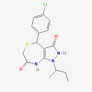 molecular formula C16H18ClN3O2S B11611469 1-(butan-2-yl)-4-(4-chlorophenyl)-3-hydroxy-4,8-dihydro-1H-pyrazolo[3,4-e][1,4]thiazepin-7(6H)-one 