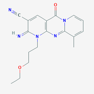 molecular formula C18H19N5O2 B11611480 7-(3-ethoxypropyl)-6-imino-11-methyl-2-oxo-1,7,9-triazatricyclo[8.4.0.03,8]tetradeca-3(8),4,9,11,13-pentaene-5-carbonitrile 