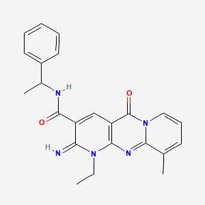 7-ethyl-6-imino-11-methyl-2-oxo-N-(1-phenylethyl)-1,7,9-triazatricyclo[8.4.0.0^{3,8}]tetradeca-3(8),4,9,11,13-pentaene-5-carboxamide