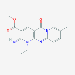 Methyl 6-imino-13-methyl-2-oxo-7-(prop-2-en-1-yl)-1,7,9-triazatricyclo[8.4.0.0^{3,8}]tetradeca-3(8),4,9,11,13-pentaene-5-carboxylate