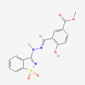 molecular formula C17H15N3O5S B11611567 methyl 3-{(E)-[2-(1,1-dioxido-1,2-benzothiazol-3-yl)-2-methylhydrazinylidene]methyl}-4-hydroxybenzoate 