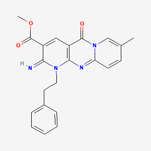 molecular formula C22H20N4O3 B11611584 Methyl 6-imino-13-methyl-2-oxo-7-(2-phenylethyl)-1,7,9-triazatricyclo[8.4.0.0^{3,8}]tetradeca-3(8),4,9,11,13-pentaene-5-carboxylate 