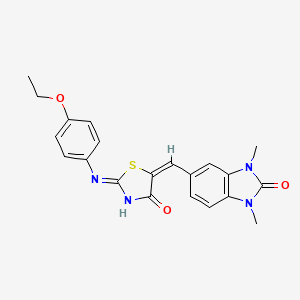 molecular formula C21H20N4O3S B11611684 5-[(E)-{(2E)-2-[(4-ethoxyphenyl)imino]-4-oxo-1,3-thiazolidin-5-ylidene}methyl]-1,3-dimethyl-1,3-dihydro-2H-benzimidazol-2-one 