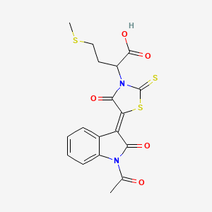 molecular formula C18H16N2O5S3 B11611701 2-[(5Z)-5-(1-acetyl-2-oxo-1,2-dihydro-3H-indol-3-ylidene)-4-oxo-2-thioxo-1,3-thiazolidin-3-yl]-4-(methylsulfanyl)butanoic acid 