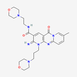 molecular formula C26H35N7O4 B11611745 6-imino-13-methyl-N-(2-morpholin-4-ylethyl)-7-(3-morpholin-4-ylpropyl)-2-oxo-1,7,9-triazatricyclo[8.4.0.03,8]tetradeca-3(8),4,9,11,13-pentaene-5-carboxamide 