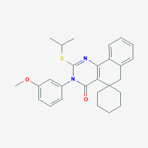 molecular formula C27H30N2O2S B11611776 3-(3-methoxyphenyl)-2-(propan-2-ylsulfanyl)-3H-spiro[benzo[h]quinazoline-5,1'-cyclohexan]-4(6H)-one 