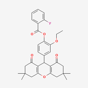 2-ethoxy-4-(3,3,6,6-tetramethyl-1,8-dioxo-2,3,4,5,6,7,8,9-octahydro-1H-xanthen-9-yl)phenyl 2-fluorobenzoate