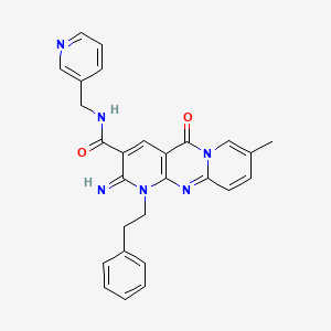 molecular formula C27H24N6O2 B11611908 6-imino-13-methyl-2-oxo-7-(2-phenylethyl)-N-(pyridin-3-ylmethyl)-1,7,9-triazatricyclo[8.4.0.03,8]tetradeca-3(8),4,9,11,13-pentaene-5-carboxamide 