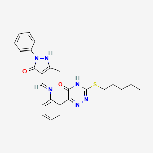 4-({2-[5-hydroxy-3-(pentylsulfanyl)-1,2,4-triazin-6-yl]anilino}methylene)-5-methyl-2-phenyl-2,4-dihydro-3H-pyrazol-3-one