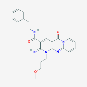 molecular formula C24H25N5O3 B11611969 6-imino-7-(3-methoxypropyl)-2-oxo-N-(2-phenylethyl)-1,7,9-triazatricyclo[8.4.0.0^{3,8}]tetradeca-3(8),4,9,11,13-pentaene-5-carboxamide 