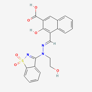 molecular formula C21H17N3O6S B11611974 4-{(E)-[2-(1,1-dioxido-1,2-benzothiazol-3-yl)-2-(2-hydroxyethyl)hydrazinylidene]methyl}-3-hydroxynaphthalene-2-carboxylic acid 