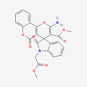 molecular formula C24H18N2O8 B11611994 methyl 2'-amino-1-(2-methoxy-2-oxoethyl)-2,5'-dioxo-1,2-dihydro-5'H-spiro[indole-3,4'-pyrano[3,2-c]chromene]-3'-carboxylate 