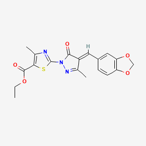 ethyl 2-[(4E)-4-(1,3-benzodioxol-5-ylmethylidene)-3-methyl-5-oxo-4,5-dihydro-1H-pyrazol-1-yl]-4-methyl-1,3-thiazole-5-carboxylate