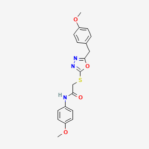 molecular formula C19H19N3O4S B11612070 2-{[5-(4-methoxybenzyl)-1,3,4-oxadiazol-2-yl]sulfanyl}-N-(4-methoxyphenyl)acetamide 