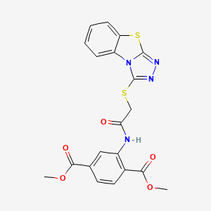 molecular formula C20H16N4O5S2 B11612078 Dimethyl 2-{[([1,2,4]triazolo[3,4-b][1,3]benzothiazol-3-ylsulfanyl)acetyl]amino}terephthalate 