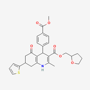 molecular formula C28H29NO6S B11612113 Tetrahydrofuran-2-ylmethyl 4-[4-(methoxycarbonyl)phenyl]-2-methyl-5-oxo-7-(thiophen-2-yl)-1,4,5,6,7,8-hexahydroquinoline-3-carboxylate 