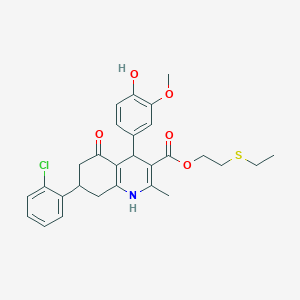 2-(Ethylsulfanyl)ethyl 7-(2-chlorophenyl)-4-(4-hydroxy-3-methoxyphenyl)-2-methyl-5-oxo-1,4,5,6,7,8-hexahydroquinoline-3-carboxylate