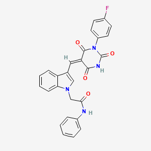 2-(3-{(E)-[1-(4-fluorophenyl)-2,4,6-trioxotetrahydropyrimidin-5(2H)-ylidene]methyl}-1H-indol-1-yl)-N-phenylacetamide