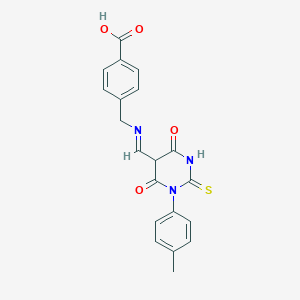 4-[({(E)-[1-(4-methylphenyl)-4,6-dioxo-2-thioxohexahydropyrimidin-5-yl]methylidene}amino)methyl]benzoic acid