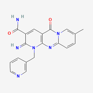 molecular formula C19H16N6O2 B11612239 6-imino-13-methyl-2-oxo-7-(pyridin-3-ylmethyl)-1,7,9-triazatricyclo[8.4.0.03,8]tetradeca-3(8),4,9,11,13-pentaene-5-carboxamide 