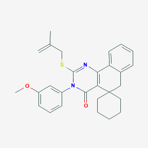 molecular formula C28H30N2O2S B11612256 3-(3-Methoxyphenyl)-2-[(2-methylprop-2-EN-1-YL)sulfanyl]-4,6-dihydro-3H-spiro[benzo[H]quinazoline-5,1'-cyclohexan]-4-one 