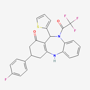 2,2,2-trifluoro-1-[3-(4-fluorophenyl)-1-hydroxy-11-(thiophen-2-yl)-2,3,4,11-tetrahydro-10H-dibenzo[b,e][1,4]diazepin-10-yl]ethanone