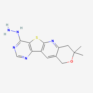 molecular formula C14H15N5OS B11612342 (5,5-dimethyl-6-oxa-17-thia-2,12,14-triazatetracyclo[8.7.0.03,8.011,16]heptadeca-1,3(8),9,11,13,15-hexaen-15-yl)hydrazine 