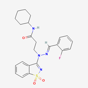 N-cyclohexyl-3-[(2E)-1-(1,1-dioxido-1,2-benzisothiazol-3-yl)-2-(2-fluorobenzylidene)hydrazino]propanamide