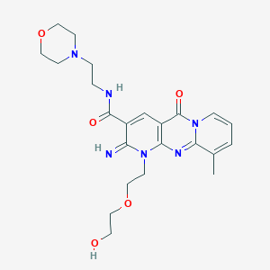 molecular formula C23H30N6O5 B11612386 7-[2-(2-hydroxyethoxy)ethyl]-6-imino-11-methyl-N-[2-(morpholin-4-yl)ethyl]-2-oxo-1,7,9-triazatricyclo[8.4.0.0^{3,8}]tetradeca-3(8),4,9,11,13-pentaene-5-carboxamide 