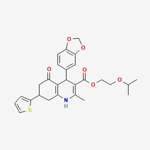 2-(Propan-2-yloxy)ethyl 4-(1,3-benzodioxol-5-yl)-2-methyl-5-oxo-7-(thiophen-2-yl)-1,4,5,6,7,8-hexahydroquinoline-3-carboxylate