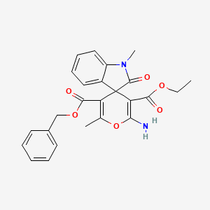 molecular formula C25H24N2O6 B11612449 5'-Benzyl 3'-ethyl 2'-amino-1,6'-dimethyl-2-oxo-1,2-dihydrospiro[indole-3,4'-pyran]-3',5'-dicarboxylate 