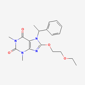 molecular formula C19H24N4O4 B11612457 8-(2-Ethoxyethoxy)-1,3-dimethyl-7-(1-phenylethyl)-1H-purine-2,6(3H,7H)-dione CAS No. 476480-68-9