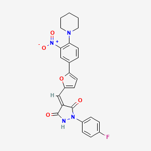 molecular formula C25H21FN4O5 B11612460 (4Z)-1-(4-fluorophenyl)-4-({5-[3-nitro-4-(piperidin-1-yl)phenyl]furan-2-yl}methylidene)pyrazolidine-3,5-dione 