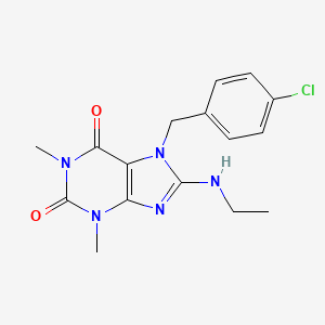 molecular formula C16H18ClN5O2 B11612479 7-[(4-Chlorophenyl)methyl]-8-(ethylamino)-1,3-dimethylpurine-2,6-dione 