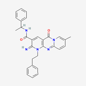 6-imino-13-methyl-2-oxo-N-(1-phenylethyl)-7-(2-phenylethyl)-1,7,9-triazatricyclo[8.4.0.03,8]tetradeca-3(8),4,9,11,13-pentaene-5-carboxamide