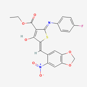 molecular formula C21H15FN2O7S B11612510 ethyl (5Z)-2-[(4-fluorophenyl)amino]-5-[(6-nitro-1,3-benzodioxol-5-yl)methylidene]-4-oxo-4,5-dihydrothiophene-3-carboxylate 