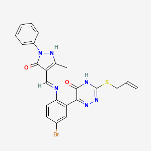 6-[5-bromo-2-[[(Z)-(3-methyl-5-oxo-1-phenylpyrazol-4-ylidene)methyl]amino]phenyl]-3-prop-2-enylsulfanyl-2H-1,2,4-triazin-5-one