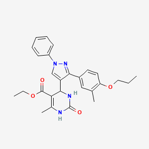 molecular formula C27H30N4O4 B11612676 ethyl 6-methyl-4-[3-(3-methyl-4-propoxyphenyl)-1-phenyl-1H-pyrazol-4-yl]-2-oxo-1,2,3,4-tetrahydropyrimidine-5-carboxylate 