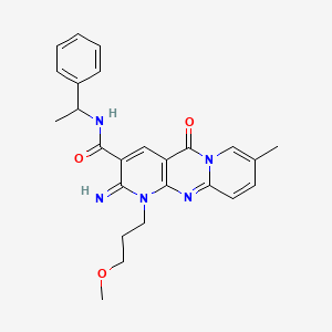 molecular formula C25H27N5O3 B11612681 6-imino-7-(3-methoxypropyl)-13-methyl-2-oxo-N-(1-phenylethyl)-1,7,9-triazatricyclo[8.4.0.0^{3,8}]tetradeca-3(8),4,9,11,13-pentaene-5-carboxamide 