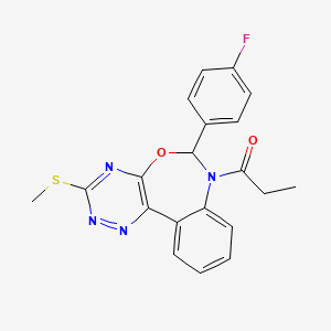 molecular formula C20H17FN4O2S B11612733 1-[6-(4-fluorophenyl)-3-(methylsulfanyl)[1,2,4]triazino[5,6-d][3,1]benzoxazepin-7(6H)-yl]propan-1-one 