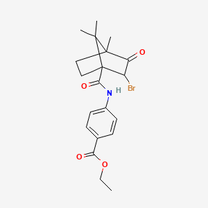 molecular formula C20H24BrNO4 B11612745 Ethyl 4-{[(2-bromo-4,7,7-trimethyl-3-oxobicyclo[2.2.1]hept-1-yl)carbonyl]amino}benzoate 