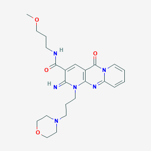 molecular formula C23H30N6O4 B11612783 6-imino-N-(3-methoxypropyl)-7-(3-morpholin-4-ylpropyl)-2-oxo-1,7,9-triazatricyclo[8.4.0.03,8]tetradeca-3(8),4,9,11,13-pentaene-5-carboxamide CAS No. 510761-72-5