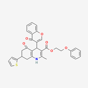 molecular formula C32H27NO6S B11612817 2-phenoxyethyl 2-methyl-5-oxo-4-(4-oxo-4H-chromen-3-yl)-7-(thiophen-2-yl)-1,4,5,6,7,8-hexahydroquinoline-3-carboxylate 