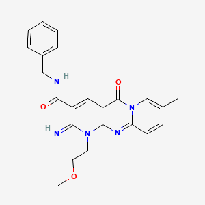 N-benzyl-6-imino-7-(2-methoxyethyl)-13-methyl-2-oxo-1,7,9-triazatricyclo[8.4.0.0^{3,8}]tetradeca-3(8),4,9,11,13-pentaene-5-carboxamide